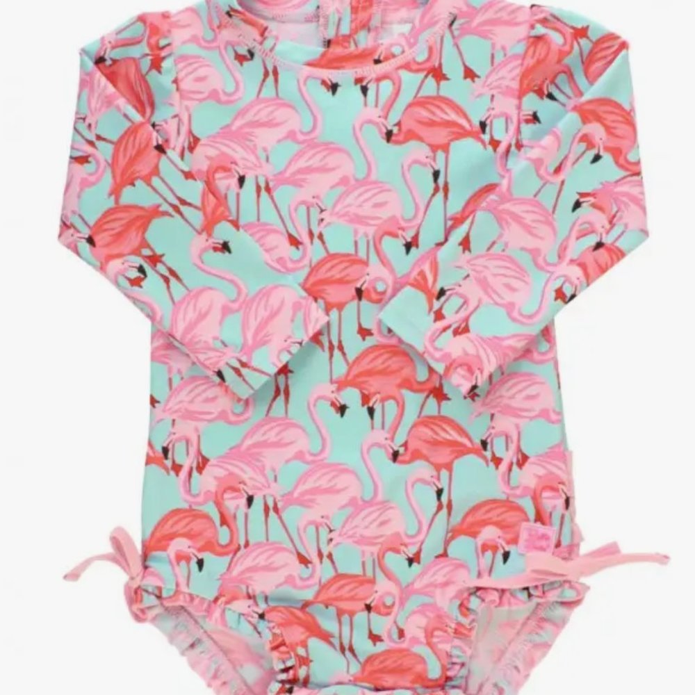 Fab Flamingo Long Sleeve One Piece Rash Guard - Picture 2 of 5